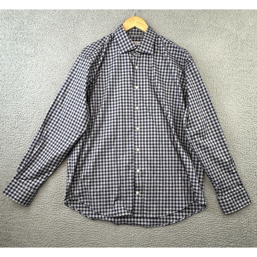 Peter Millar Crown Men's Ease Brooks Cotton Sport Shirt XL Navy Gingham Check